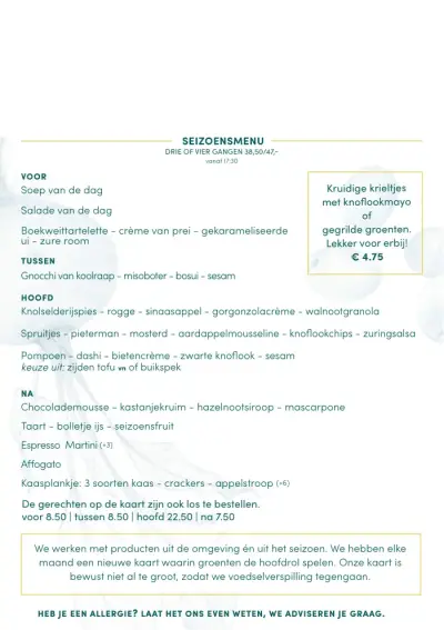 Bekijk menu Landhuis in de Stad