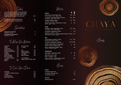 View menu Chaya Restaurant- en Cocktailbar