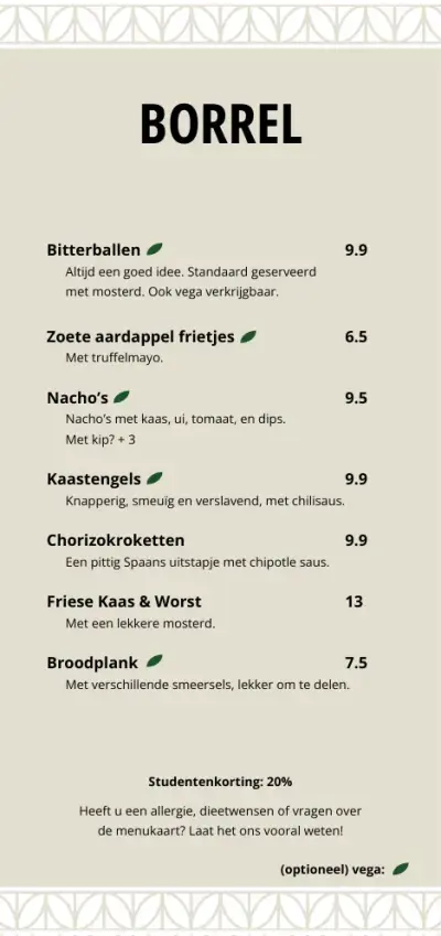 View menu De Tweeling Leeuwarden