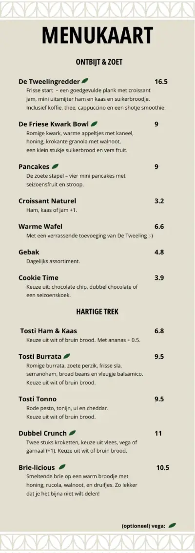 View menu De Tweeling Leeuwarden