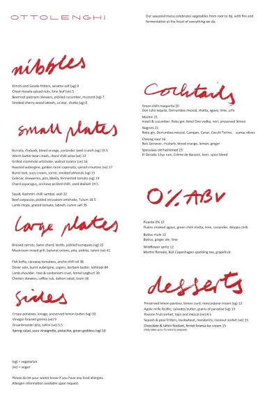 View menu Ottolenghi Amsterdam