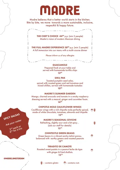 View menu Madre