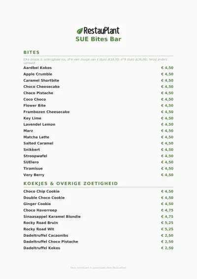 Bekijk menu SUE Bites Bar