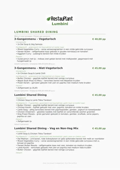 View menu Lumbini Restaurant