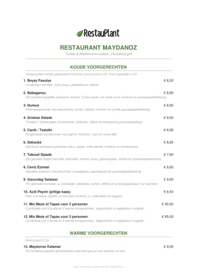Bekijk menu Restaurant Maydanoz