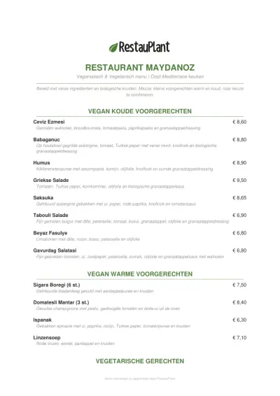 Bekijk menu Restaurant Maydanoz