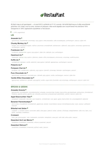 View menu Spirit Rotterdam