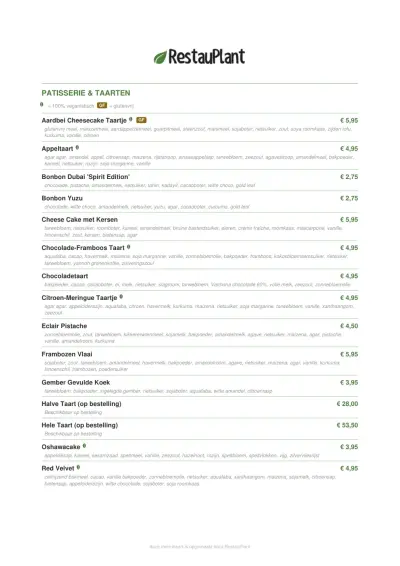 View menu Spirit Rotterdam