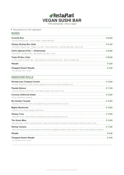 Bekijk menu Vegan Sushi Bar - Kinkerstraat