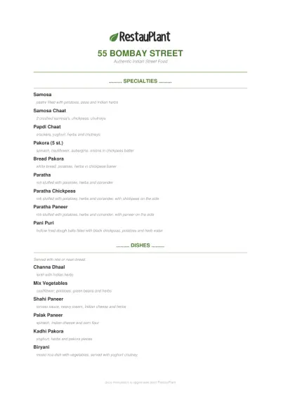 View menu 55 Bombay Street