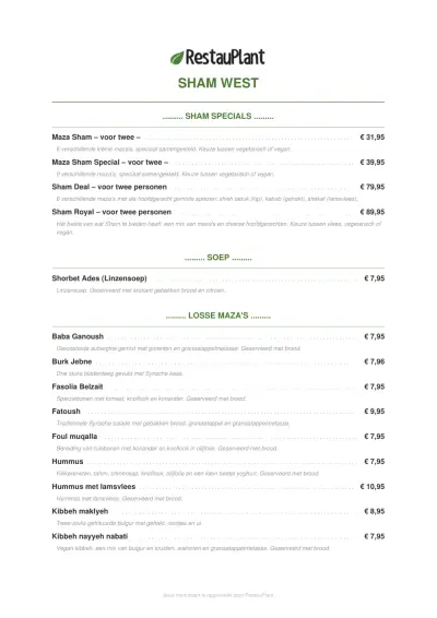 Bekijk menu Sham West