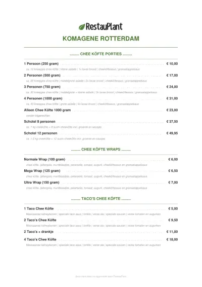 View menu Komagene Cigkofte Rotterdam