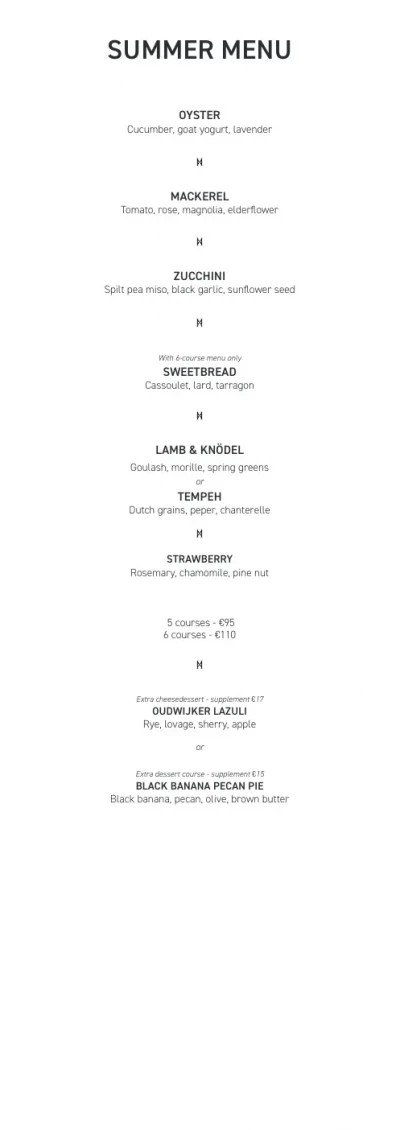 View menu Restaurant Hemel & Aarde
