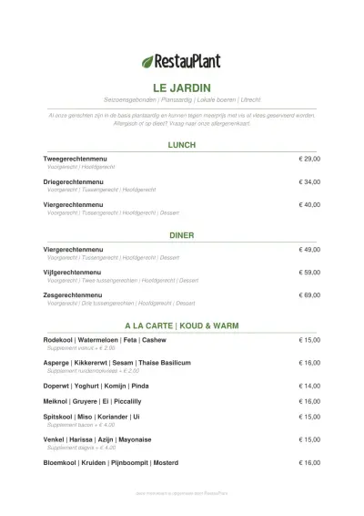 View menu Le Jardin