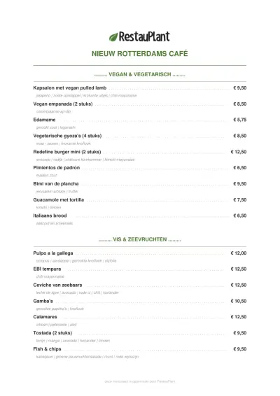 View menu Nieuw Rotterdams Café