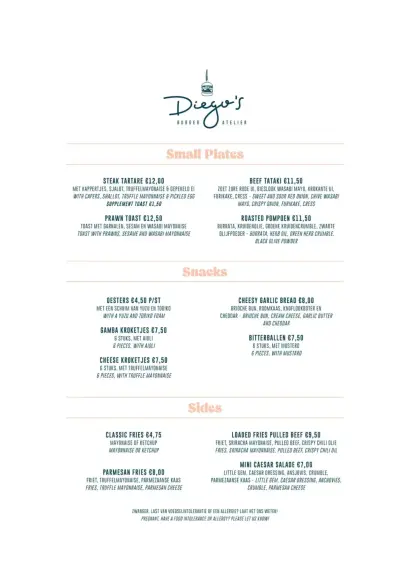 View menu Diego's Burgers