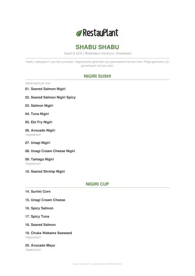 View menu Shabu Shabu - Rotterdam Centrum