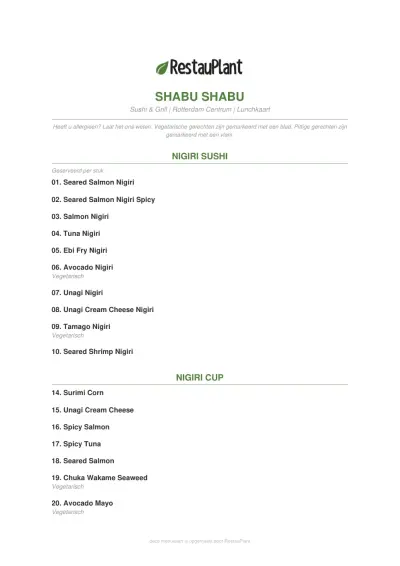 View menu Shabu Shabu - Rotterdam Centrum