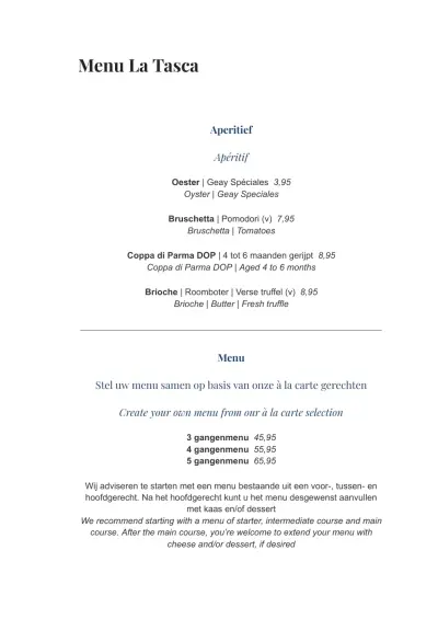 View menu Restaurant La Tasca