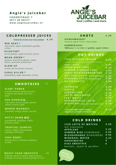 Bekijk menu Angie's Juicebar