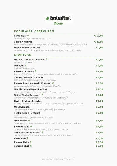 Bekijk menu Dosa