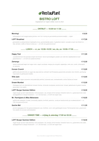 Bekijk menu Bistro Café Loft