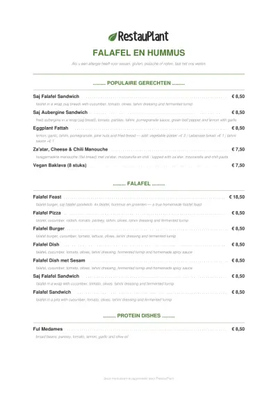 Bekijk menu Falafel en Hummus
