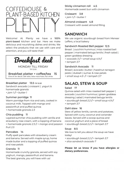 Bekijk menu Plenty