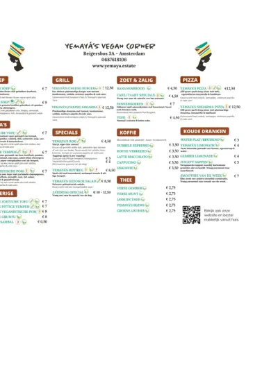 View menu Yemayá’s Vegan Corner
