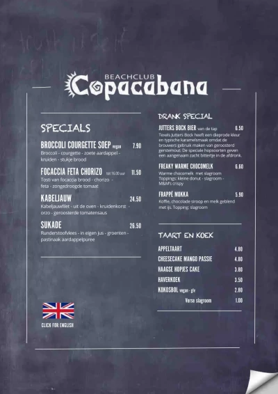 View menu Beachclub Copacabana