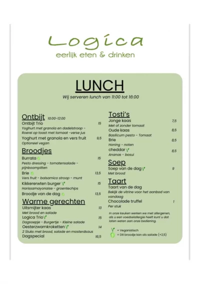 View menu Restaurant Logica