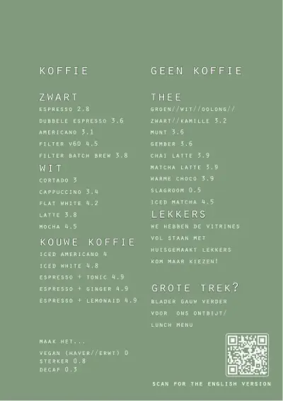 View menu PUCK specialty coffee