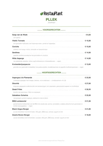 Bekijk menu Pllek