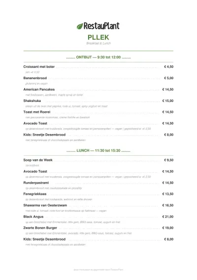 Bekijk menu Pllek