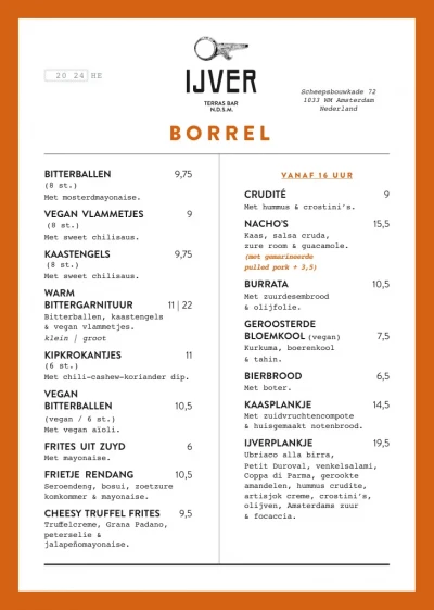 View menu IJver Amsterdam