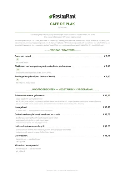 View menu Café De Plak