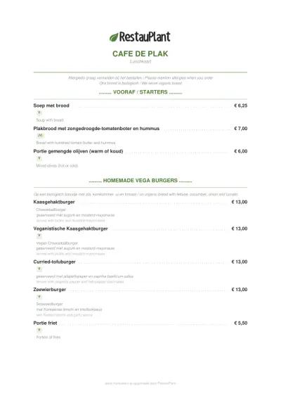 View menu Café De Plak