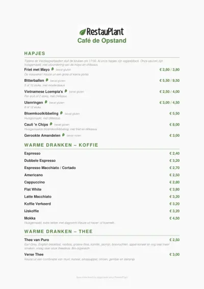 View menu Café De Opstand