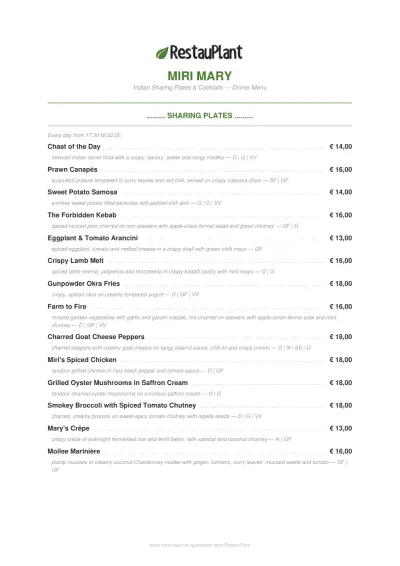 Bekijk menu Miri Mary