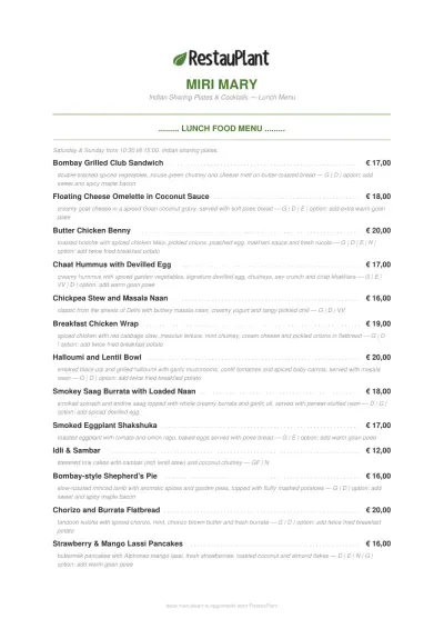 Bekijk menu Miri Mary