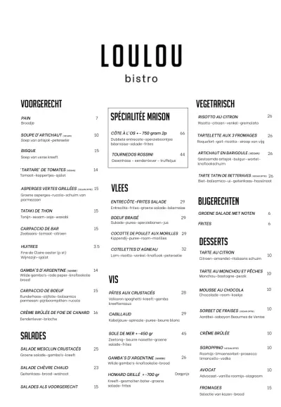 View menu Bistro LouLou