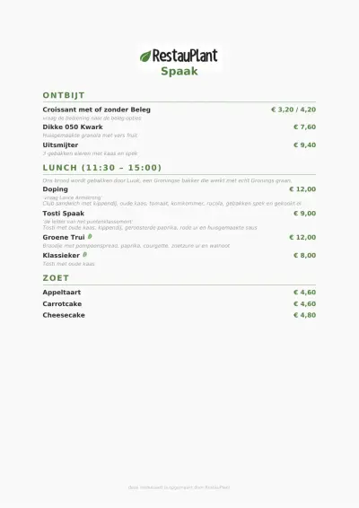 Bekijk menu Spaak