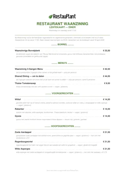 Bekijk menu Restaurant Waanzinnig