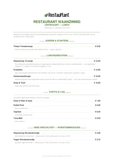 Bekijk menu Restaurant Waanzinnig