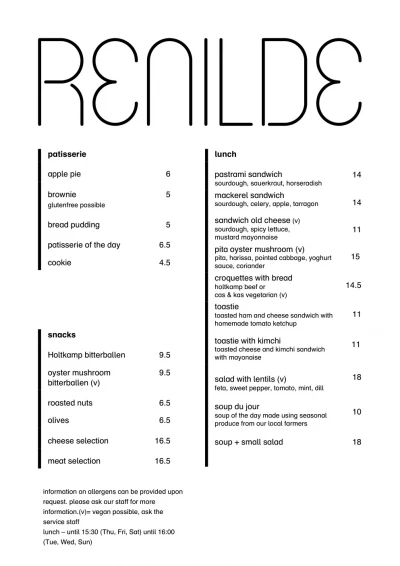 View menu Restaurant Renilde