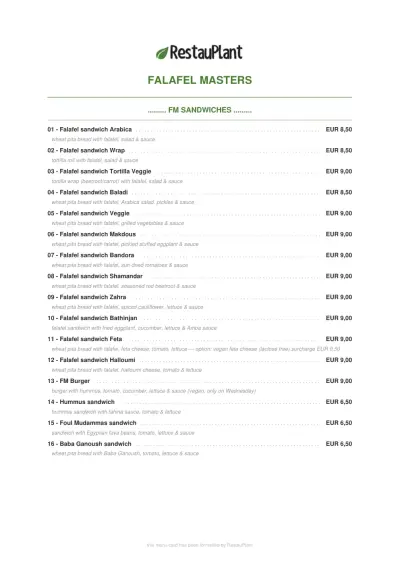 Bekijk menu Falafel Masters