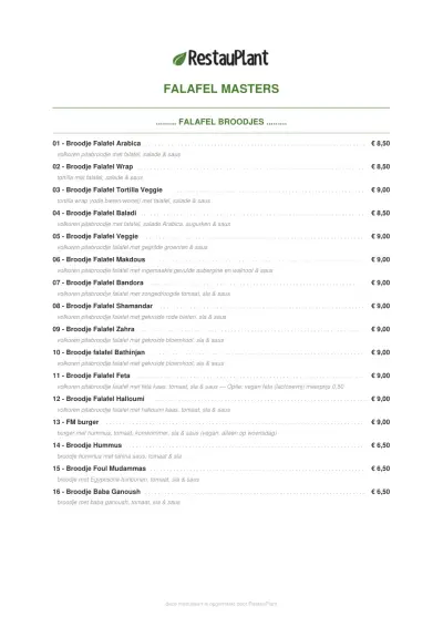 Bekijk menu Falafel Masters