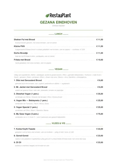 Bekijk menu Gezana