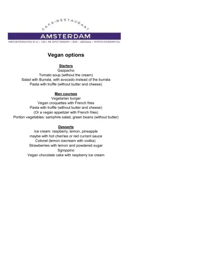 Bekijk menu Cafe restaurant Amsterdam