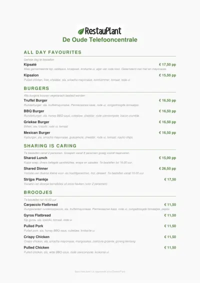 View menu De Oude Telefooncentrale